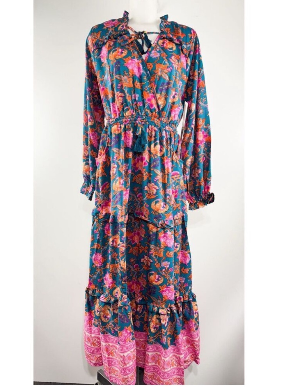 Boemo x Anthropologie Vibrant Floral Paisley Long Sleeve Maxi Dress - Picture 4 of 14